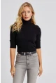 Kadın Siyah Balıkçı Yaka Triko Kazak KZ2499