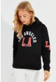 Kadın Siyah Baskılı Kapüşonlu Sweatshirt DA146