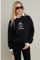 Kadın Siyah Baskılı Kapüşonlu Sweatshirt DY1451