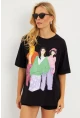 Kadın Siyah Baskılı T-Shirt DY1329