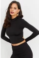 Kadın Siyah Beli Açık Crop Bluz GÇ115