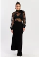Kadın Siyah Beli Lastikli Evoze Maxi Etek EY2923