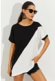 Kadın Siyah-Beyaz Asimetrik Bloklu Bluz ST2024