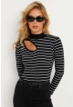 Kadın Siyah-Beyaz Çapraz Yaka Yarım Balıkçı Bluz B1404