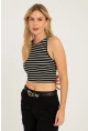 Kadın Siyah-Beyaz İkili Çizgili Crop Bluz CG346