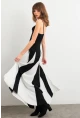 Kadın Siyah-Beyaz Kontrast Yırtmaçlı Maxi Elbise LİK16