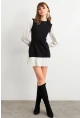 Kadın Siyah-Beyaz Renk Bloklu Mini Elbise HOR0052