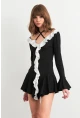 Kadın Siyah-Beyaz Volanlı İspanyol Kol Mini Elbise DCF108