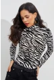 Kadın Siyah-Beyaz Zebra Desenli Balıkçı Bluz EY1524