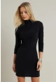 Kadın Siyah Büzgülü Dik Yaka Mini Elbise ELT3138-90