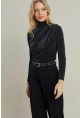 Kadın Siyah Büzgülü Simli Bluz ELT3568