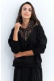 Kadın Siyah-Camel Leopar Bloklu Sweatshirt PP6415