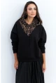 Kadın Siyah-Camel Leopar Bloklu Sweatshirt PP6415