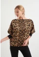 Kadın Siyah -Camel Leopar Desenli Sırtı Açık Yarasa Kol Sweatshirt B161