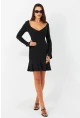 Kadın Siyah Çan Kol Mini Elbise CG386