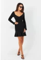 Kadın Siyah Çan Kol Mini Elbise CG386