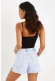 Kadın Siyah Çapraz Askı Viskon Crop Bluz B1601