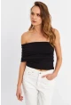 Kadın Siyah Çapraz Crop Bluz B4074