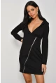 Kadın Siyah Çapraz Fermuarlı Kapüşonlu Sweat Elbise B61