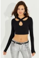 Kadın Siyah Çapraz Yaka Crop Bluz B2746