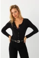 Kadın Siyah Çıtçıt Kapamalı Bluz RLO3032
