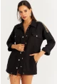 Kadın Siyah Çıtçıtlı Denim Gömlek Ceket İS2120