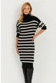 Kadın Siyah Çizgili Balıkçı Triko Midi Elbise SF2539