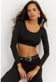 Kadın Siyah Crop Bluz CG261