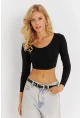 Kadın Siyah Crop Bluz CG367