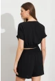 Kadın Siyah Crop Şort Takım Q1014