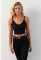 Kadın Siyah Dantel Detaylı Crop Bluz MK22