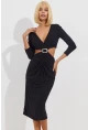 Kadın Siyah Dekolteli Büzgülü Midi Elbise BK1591