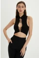 Kadın Siyah Dekolteli Crop Bluz B1610