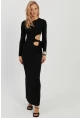 Kadın Siyah Dekolteli Skuba Maxi Elbise MON122
