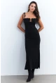 Kadın Siyah Dekolteli Yırtmaçlı Maxi Elbise YEL95