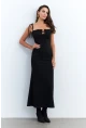 Kadın Siyah Dekolteli Yırtmaçlı Maxi Elbise YEL95