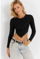 Kadın Siyah Dikişli Crop Bluz CG361