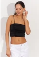 Kadın Siyah Drapeli Crop Bluz LPP1216