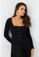 Kadın Siyah Düğme Detaylı Kare Yaka Bluz EY2987