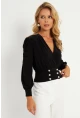 Kadın Siyah Düğme Detaylı Kruvaze Bluz ELT3188