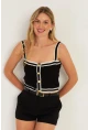 Kadın Siyah Düğme Detaylı Triko Crop Bluz MSS134