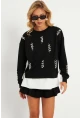 Kadın Siyah-Ekru İncili Sweatshirt RLO01