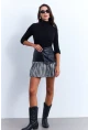 Kadın Siyah-Ekru Kazayağı Suni Deri Mini Etek NH93