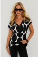 Kadın Siyah-Ekru V Yaka Desenli Bluz AYD293
