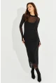 Kadın Siyah Eldivenli İkili Midi Tül Elbise MEN2006