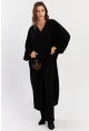 Kadın Siyah Etnik Desenli Maxi Dokuma Elbise ALO318