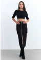 Kadın Siyah Fermuarlı Cepli Midi Etek ELT3999