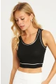 Kadın Siyah Fitilli Crop Bluz CG359