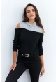 Kadın Siyah-Gri Omuzları Açık Sweatshirt TF15