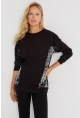 Kadın Siyah-Gümüş Payetli Uzun Bluz ST3124